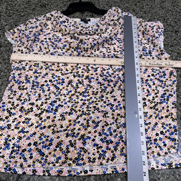 Ann Taylor Factory Shirt Womens XL Blue Pink Yellow Floral Cowl Neck Blouse - Picture 4 of 7